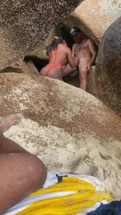 Look what my hotwife did to strangers on the stones of a private beach.