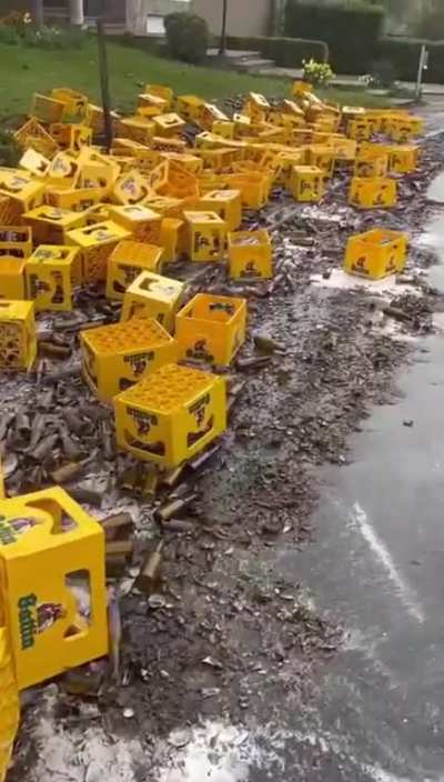 A truck carrying beer cases tumbled over in Luxembourg