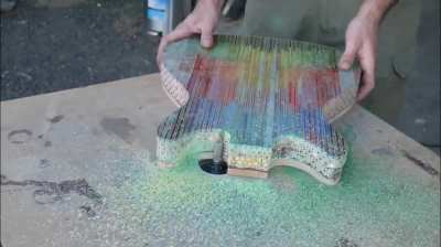 Guitar made out of colored pencils