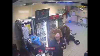 Russian girl saves a drunk man from a violent asshole