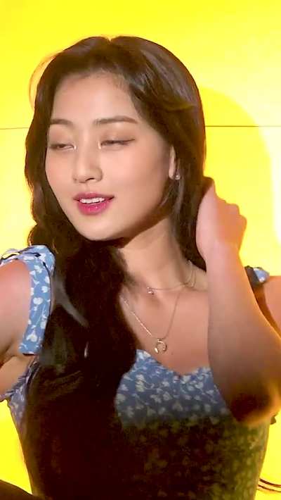 Jihyo - light blue sun dress with white flowers, yellow background, TWICE TV “Alco<wbr>hol-F<wbr>ree” MV Behind the Scenes EP.04