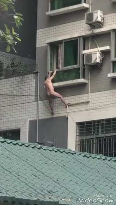 Trying to hide from her husband
