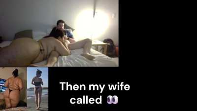 My huge-ass BBW friend was blowing me when my Wife called