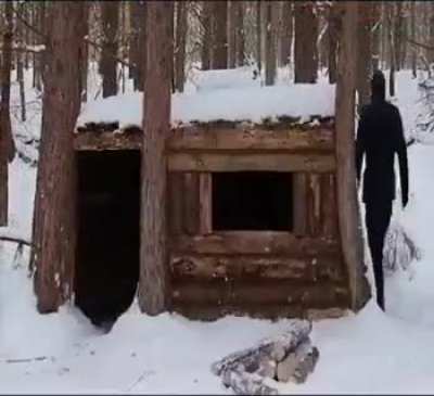 Man builds a house in the middle of the forest