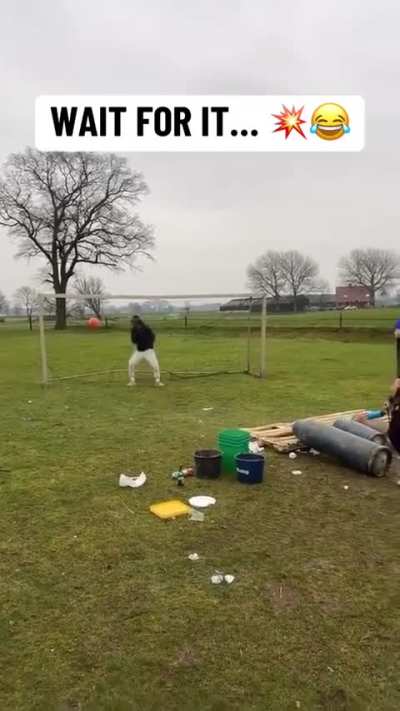 Letting sports balls get shot at you with improvised cannons