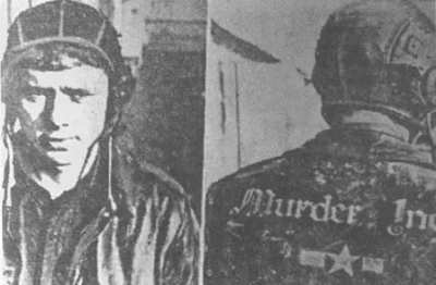 German propaganda photo of an American b-17 bombardier wearing a jacket with the name of his plane 