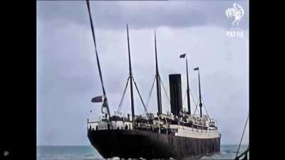 The only existing footage of the Titanic, and the ship which carried the survivors (1912,colorized)