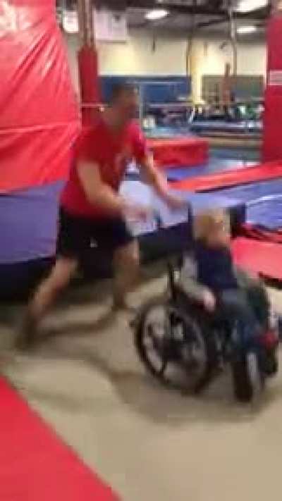 Who says you can't jump on a trampoline when you're in a wheelchair?