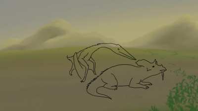 A young triceratops meets an Azdarchid