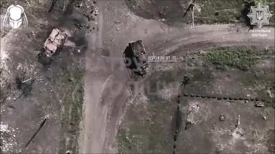 Russian MT-LB explodes in Kalynivka after a failed attack. June 2024