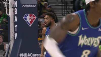 [Highlight] KAT is fired up after his transition block on Chaundee Brown, who is playing his first NBA minutes