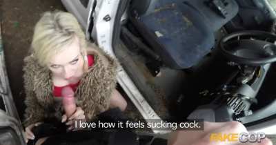Fake Cop Busty blonde fucked in junk yard