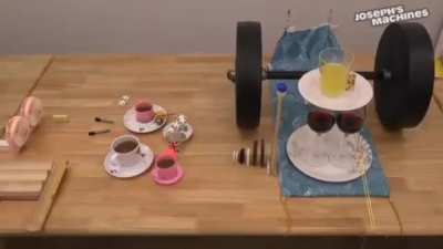 Rube Goldberg Machine + Tablecloth Trick Combo!