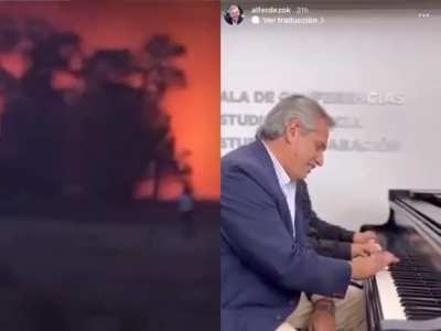 Despues de haber protagonizado el presidente Alberto jugando al fútbol, ahora aparecio en una historia tocando el piano y cagandose de risa mientras el fuego de Corrientes sigue y sigue dando masa a los campos argentinosm