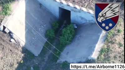Ukrainian 25th Airborne Brigade filmed the result of their FPV drone strike on a Russian position in a tunnel beneath a railroad. The drone set off an ammunition depot. Avdiivka direction, September 2024.