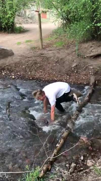 WCGW Trying to cross a stream on a thin log