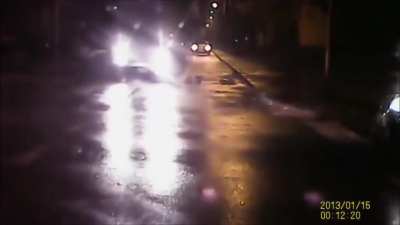 they crash into a poor guy, twice