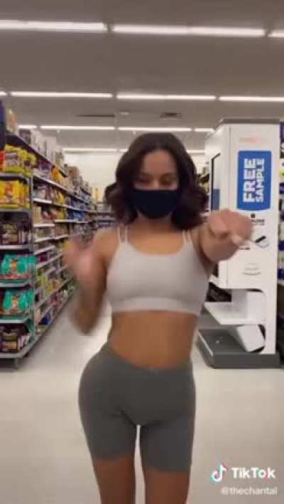 Wobbling her butt at the store