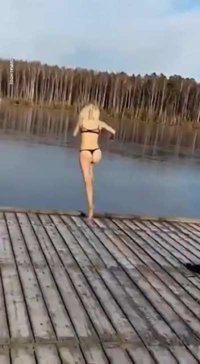 Jumping into a frozen lake