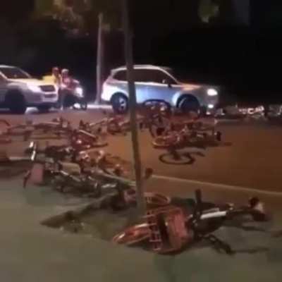Bicyclists Protest by blocking roads with bikes.