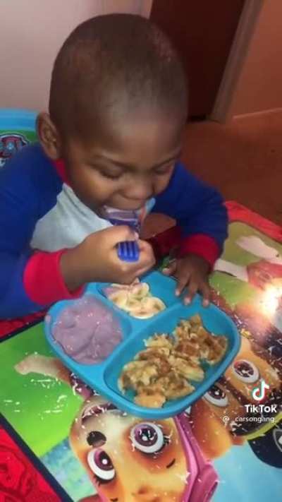 He enjoying his yogurt.