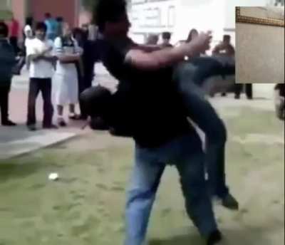Wrestler slams guy