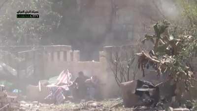 Gun battle erupts when rebel sappers are spotted infiltrating a Syrian position in Daraa, Syria (2014)