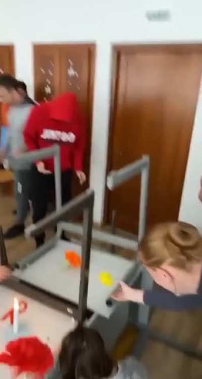 Students pranking the teacher and organizing a fake funeral in the classroom