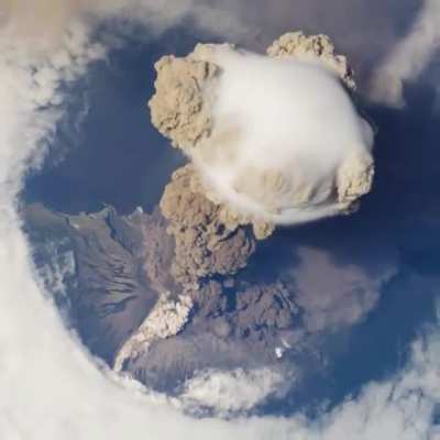 Volcanic eruption shot from space station