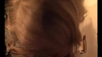 Rocco comes in the bathroom when Faye Reagan is on the toilet and makes her suck his dick. Another girl tries to come in but shuts the door when she sees what they're doing