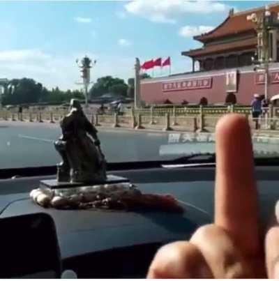 Biggest balls ever! Driving through Tiananmen Square and blasting “TAKE DOWN THE CCP”!!! Based alert!!!