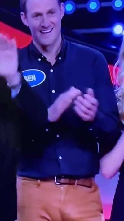 Ben notices how tight his pants are tonight on Family Feud