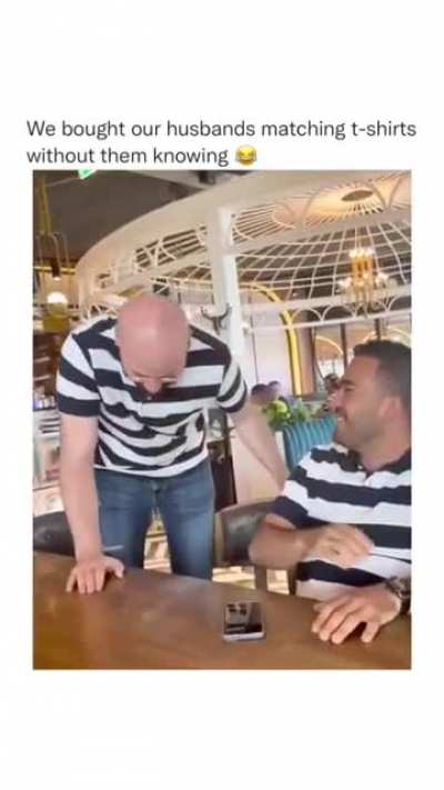 Wives bought their husbands the same t-shirts and gather around at the same place