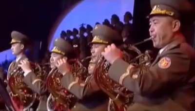 DPRK military band performing the 1992 smash hit, 