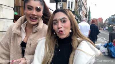 2 girls busy public cumwalk