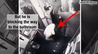 Dickhead decides to pray infront of airplane toilets, freaks out when confronted.