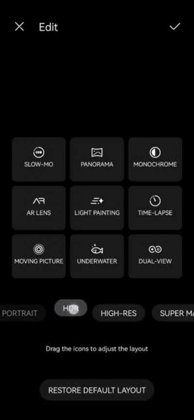 Camera Option Customisation in EMUI 12. I asked for this a while back and looks like either they listened or someone there thinks like me. Cannot move profile, video or photo though.