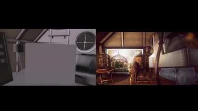 My first concept I did vs final version for my Fatal-Frame inspired horror game, where you have to take pictures of ghost anomalies and pet your cat to restore your sanity!