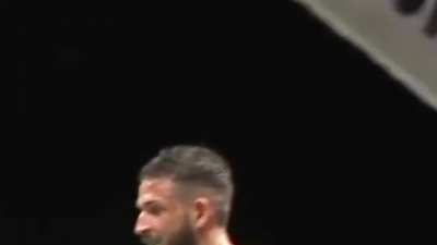 Question mark kick lands and he acknowledges it before hitting the ground