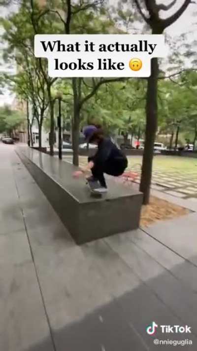 Skateboarder shows the difference between landing the trick vs. the dozens of failures to land the trick