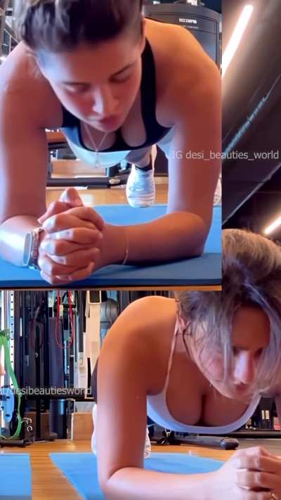 Sharma sisters (Aisha & Neha) competing with each other at holding the plank