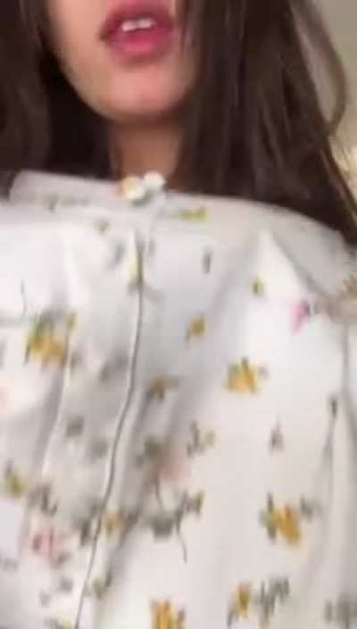 With peasant dress showing her big tits drop