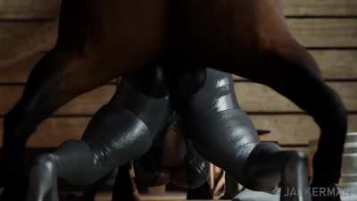 Saddling Selina, Selina Kyle AKA Catwoman (black) take horse