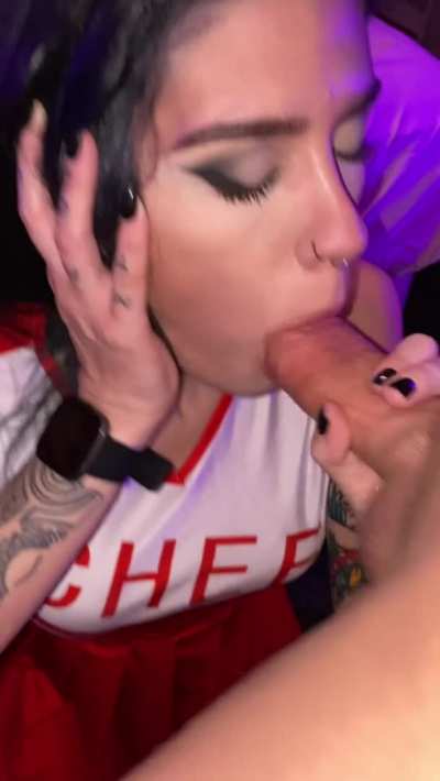 Two goth cheerleaders suck my cock