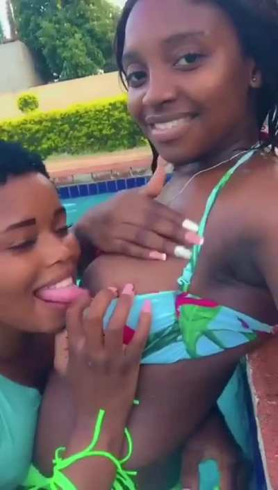 Breast Sucking and Kissing Poolside