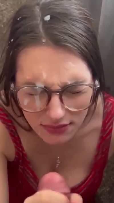 Splattering her hair & glasses