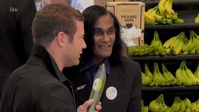 Presenting a TV show from a supermarket (from 0:22)