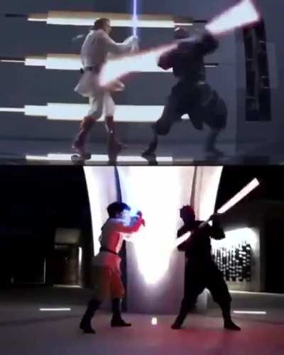 A recreation of The Phantom Menace lightsaber duel by mikestarwalker. I think they did a pretty god job 👍