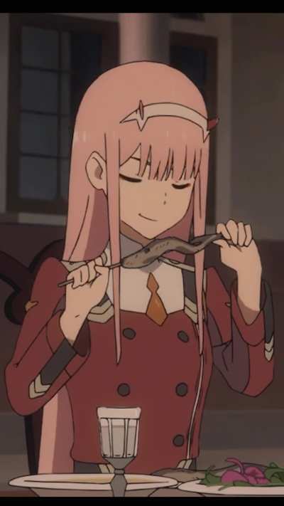 Zero Two eating fish