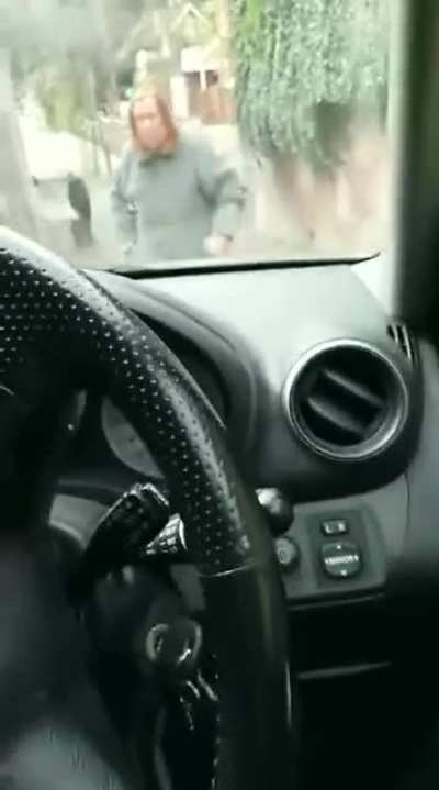 Older woman blocking the road snaps when asked to move out of the way